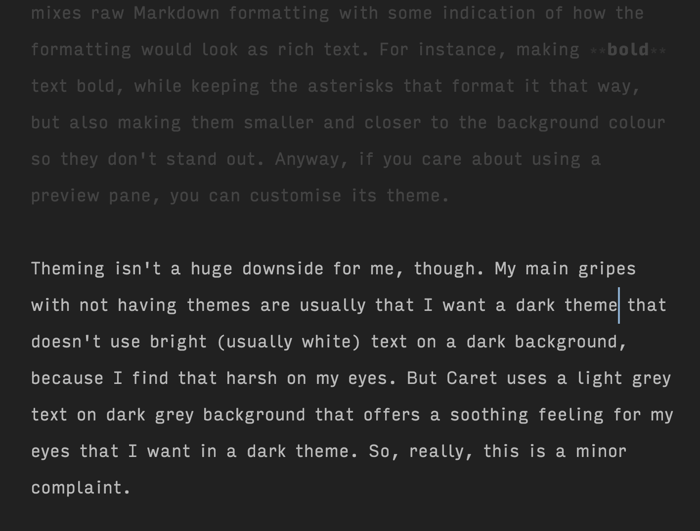 Caret dark theme