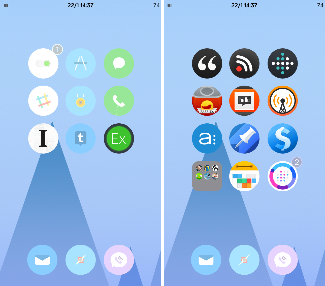 iPhone homescreen and second page