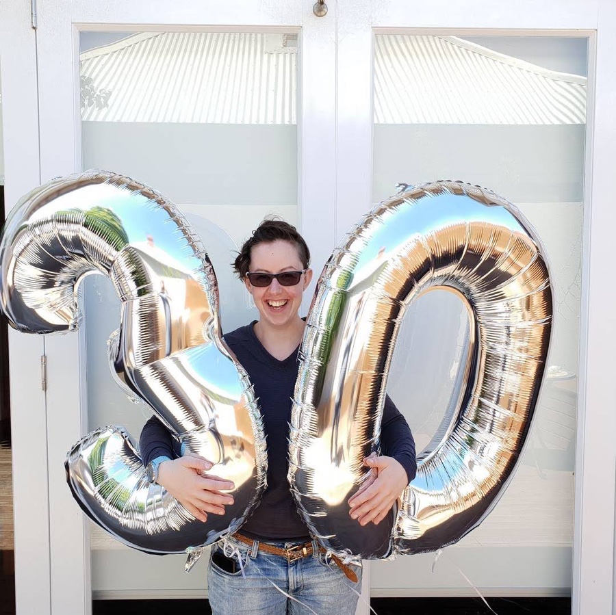 Me with birthday balloons