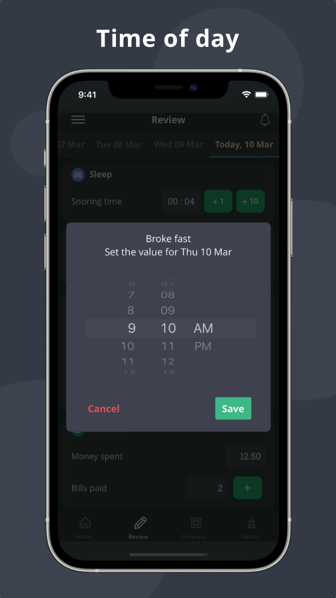 Exist for iOS screenshot of tracking a time of day-type attribute