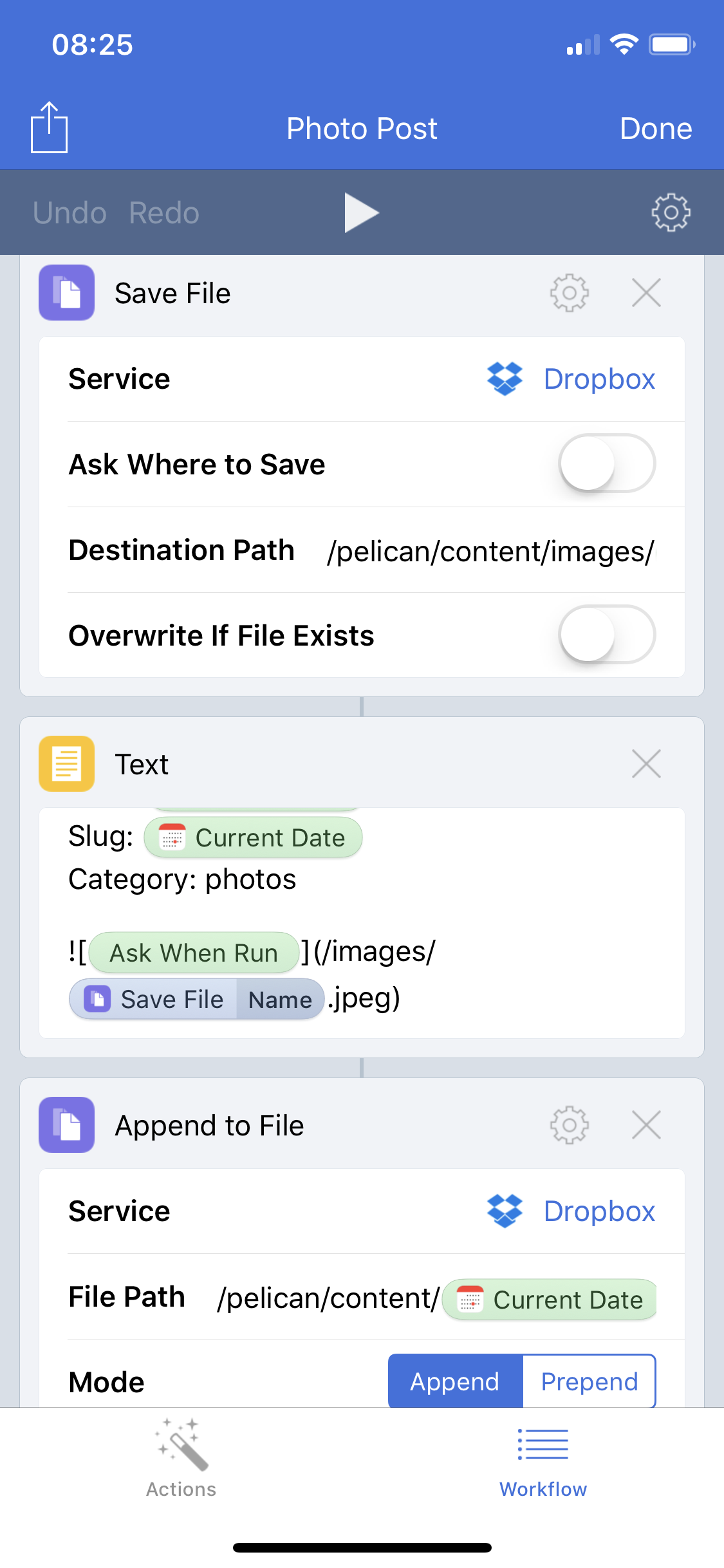 Workflow for posting a photo